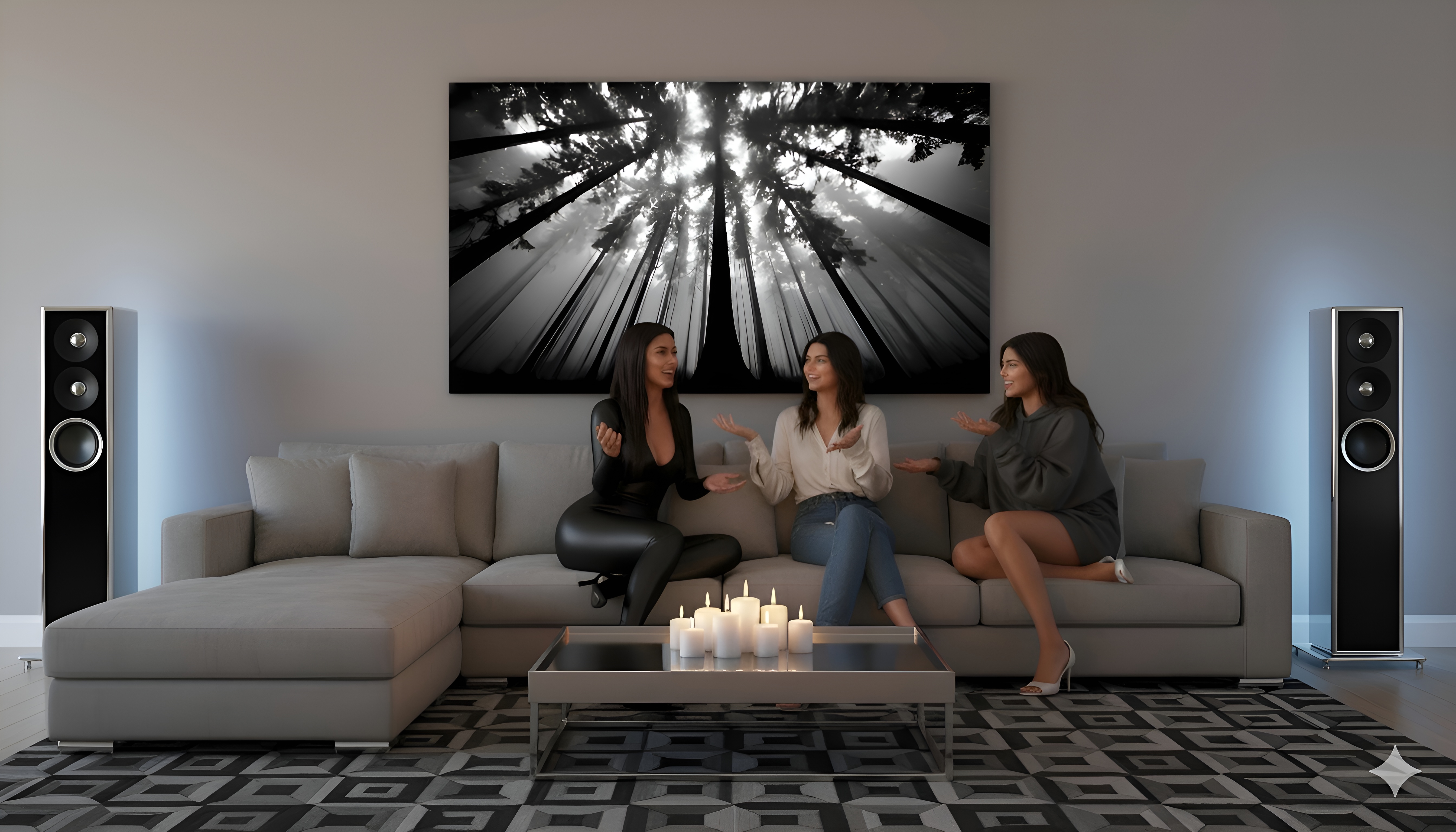 Modern living room with soft atmospheric landscape print
